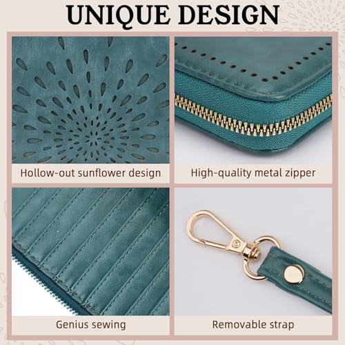 Image of APHISON Wallet Women Large Capacity Clutch Purse For Ladies Card Holder RFID Wristlet Phone Zipper Coin Travel Pocket, 02-peacock blue