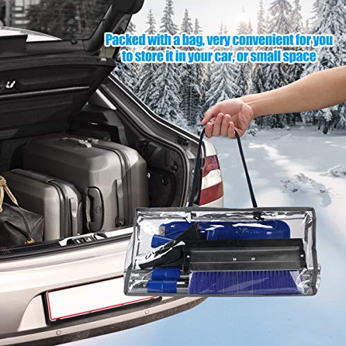 HONGNAL Extendable 4 in 1 Snow Removal Kit with Auto Emergency Snow Shovel,Ice Scraper,Snow Brush,Squeegee for Car, Snowmobiles,ATV –Winter Survival Gear for Camping -Detachable Multifunctional