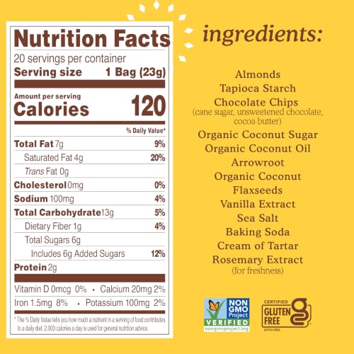 Image of Simple Mills Almond Flour Mini Chocolate Chip Cookie Packs, 20ct, 0.8oz | Bulk Size, 20 Individual Snack Packs, Certified Gluten Free Chocolate Chip Cookies, Crunchy, Travel and Lunchbox Ready