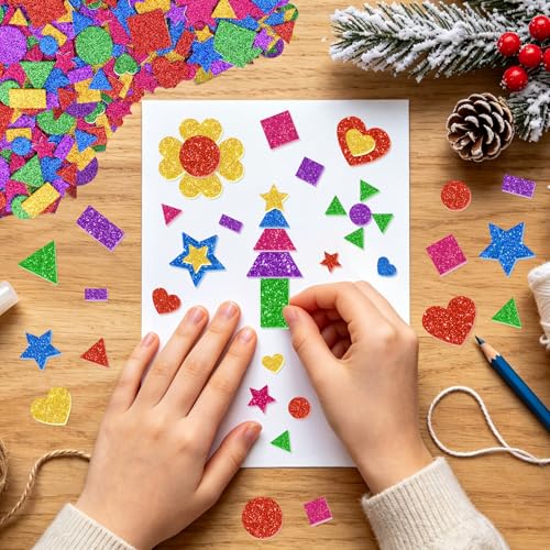 750Pcs Foam Stickers,Colorful Foam Shape Stickers Self Adhesive Star Heart Circle Geometric Stickers Foam Shapes for Crafts Preschool Art Project Greeting Card Scrapbooking Party Decor Teacher - Image 5