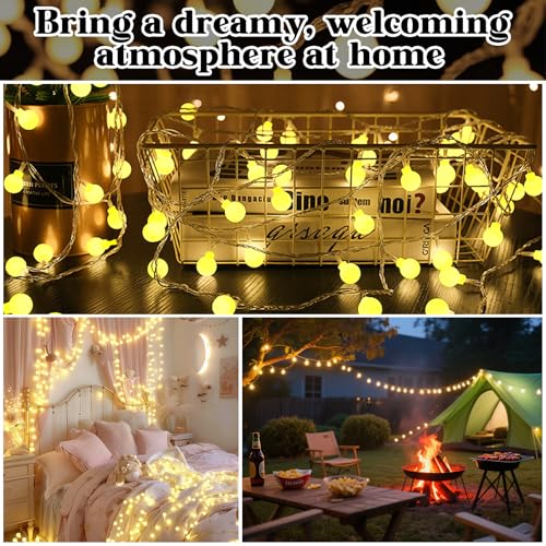 String Lights for Bedroom, 200 LED Globe Plug in Fairy Lights, 66FT Connectable Warm White Twinkle Lights with 8 Lighting Modes, Cozy Bed & Wall Decor, Waterproof for Outdoor Use by PJT - Image 8