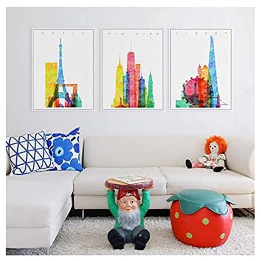 väggbilder 3 delar 40 x 60 cm (15,7 x 23,6 tum) ingen ram akvarell Paris London New York abstrakta byggnader A4 stort konsttryck affisch vägg bild heminredning
