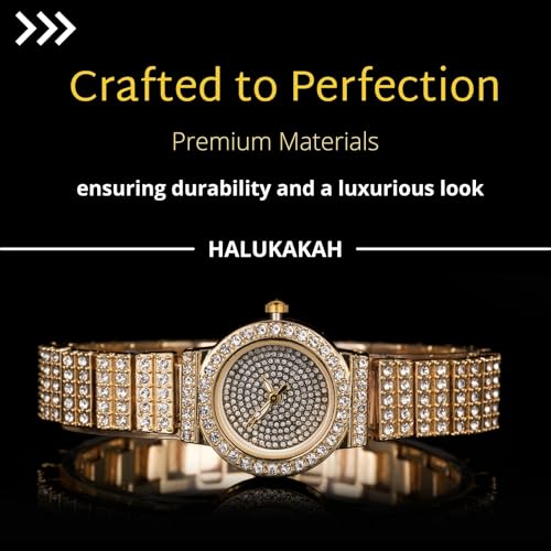 Image of Halukakah Kids' Diamond Watch Sparkling Starry: 18k Real Gold /Platinum Plated,Elegant & Casual Round Dial,Full of Diamonds,Stainless Steel Band Quartz Watch,Present for Boys and Girls