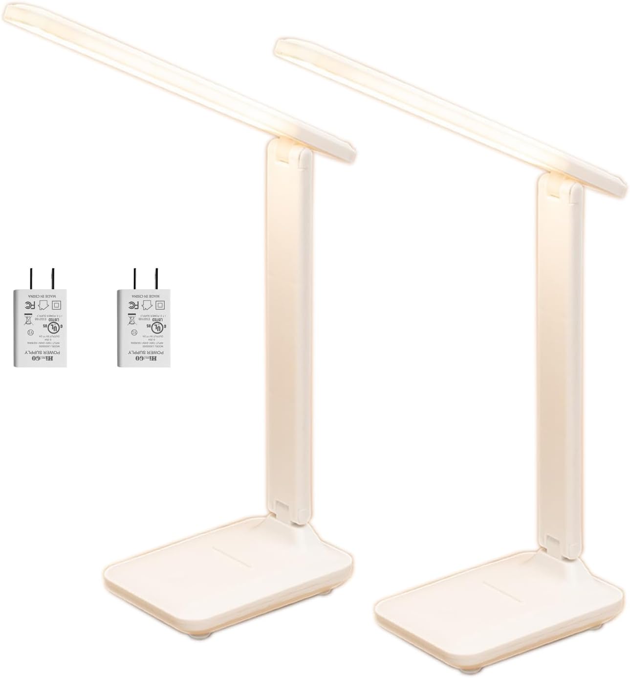 Led Desk Lamp Folding Student Light USB Dormitory for Lamp Modes for Eye Desk Lamps (White with adapters ×2)