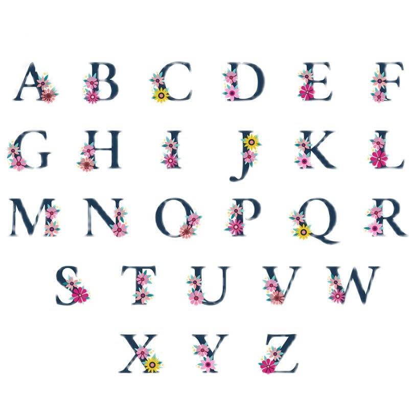 Miniatura 5 de 2 hojas de letras inglesas Abcd Flower Art Impermeable y de larga duración Temporal Tatuaje Pegatinas Tatuaje Pegatina Tatuaje Falso