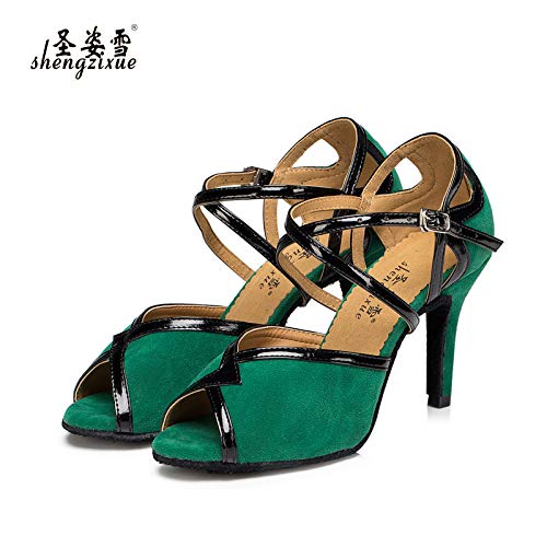 Chaussures de danse haut de gamme avec talon personnalisé et sangle de corps en vert 40