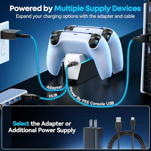 Image of OIVO P5 Controller Charger with Fast Charging AC Adapter, P5 Controller Charging Station Stand for Play Station 5, Docking Station Replacement for PS 5 Accessories Kits
