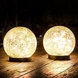 HUYIENO Solar Garden Lights 2Pack Clear Cracked Glass Ball Waterproof 30PCs Warm White LEDs for Outd