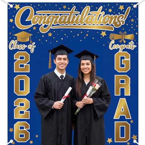 Fondo Fotográfico Graduación 6.6 x 7.2 ft Azul Oro miniatura 5