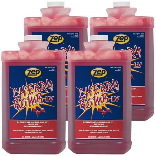 Zep Cherry Bomb LV Industrial Hand Cleaner - 1 Gallon (Case of 4) - 329124 - Heavy-Duty Shop Grade Gel Formula with Pumice To Scrub Away Stubborn Industrial Soils Residues