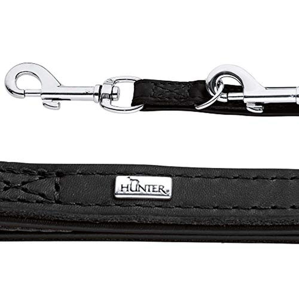 HUNTER Guinzaglio regolabile per cani, in pelle, semplice, resistente, morbido, 2 x 200 cm, colore: nero