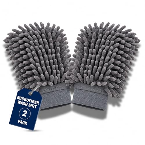 Image of JD FRESH 2 Pack Microfiber Wash Mitt for Car Cleaning, Ultra Soft Dual Sided Scratch Free & Super Absorbent Reusable Car Wash Duster Gloves /Microfiber Glove for Car, Bike, Dusting & Washing - Grey