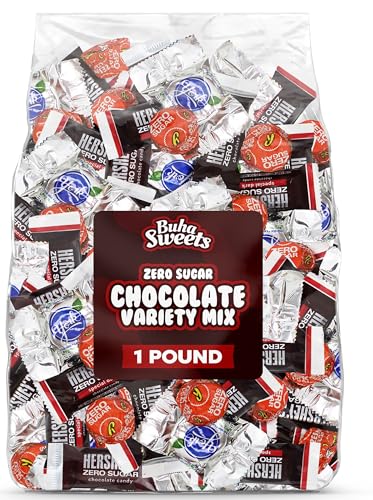 Zero Sugar Chocolate Candy Mix - 1 Pound Bulk Individually Wrapped Assorted Sugar Free Chocolates Candy Variety Pack for Parties, Snacks & Treats