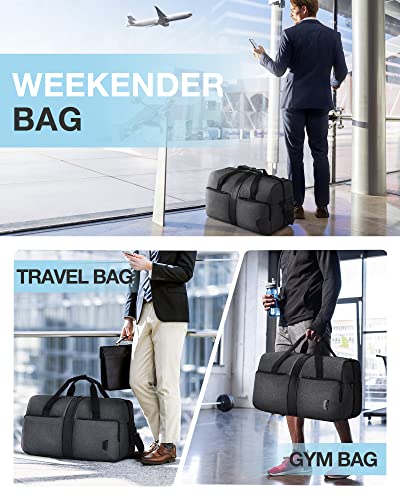 Image of Gym Bag, BAGSMART Duffle Bag for Travel Duffel Bag, Carry on Weekender Overnight Bag with Trolley Sleeve, Personal Item Travel Bag, Sports Gym Tote Bag, Shoe Bag-Blck Grey