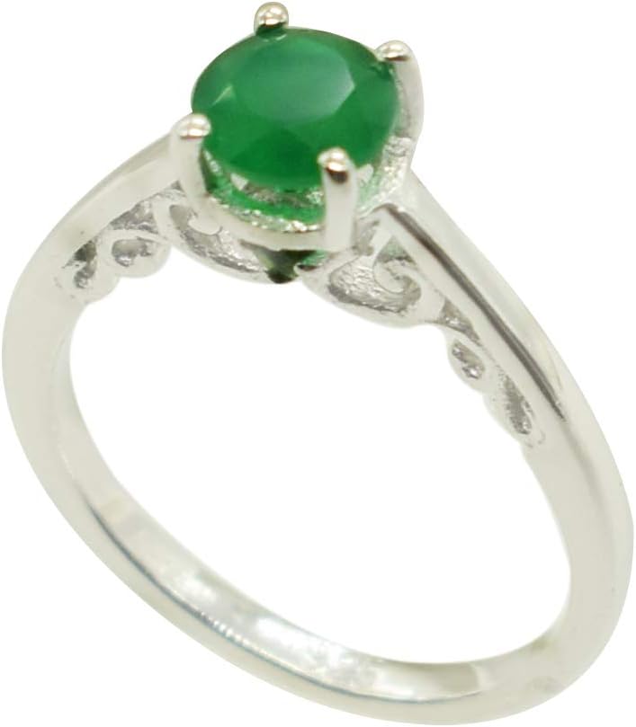 Round Faceted Green Onyx Prong-Setting Beautiful Piece 925 Sterling Silver Solitaire Designer Ring