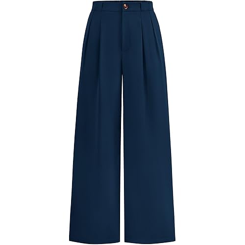 KIRUNDO Wide Leg Dress Pants for Women High Waisted Office Work Trousers Business Casual Slacks Button Flowy Palazzo Pant