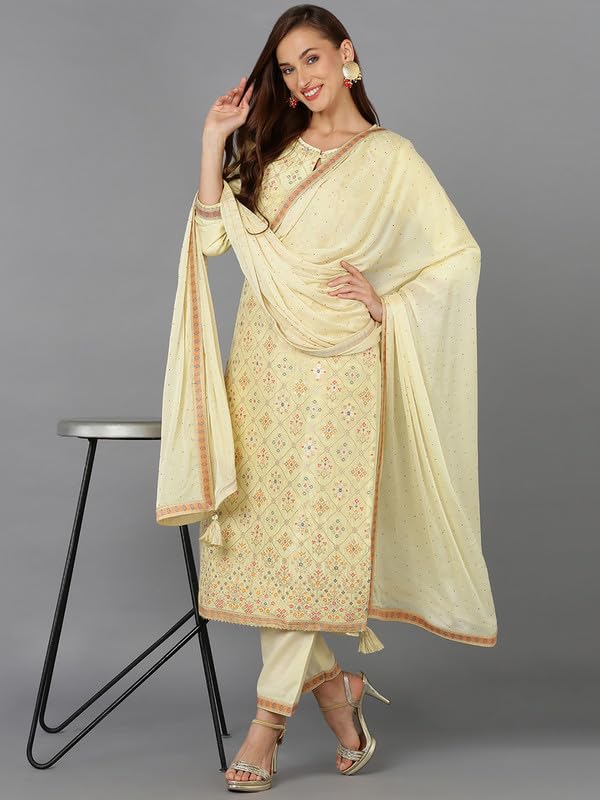 Image of Vaamsi Women's Silk Blend Abstract Woven Design Straight Kurta Pant With Dupatta