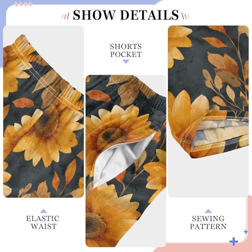 Pajama Pants Lounge Sleep PJ Bottoms Sleepwear Elastic Waist Drawstring S Sunflower Black4