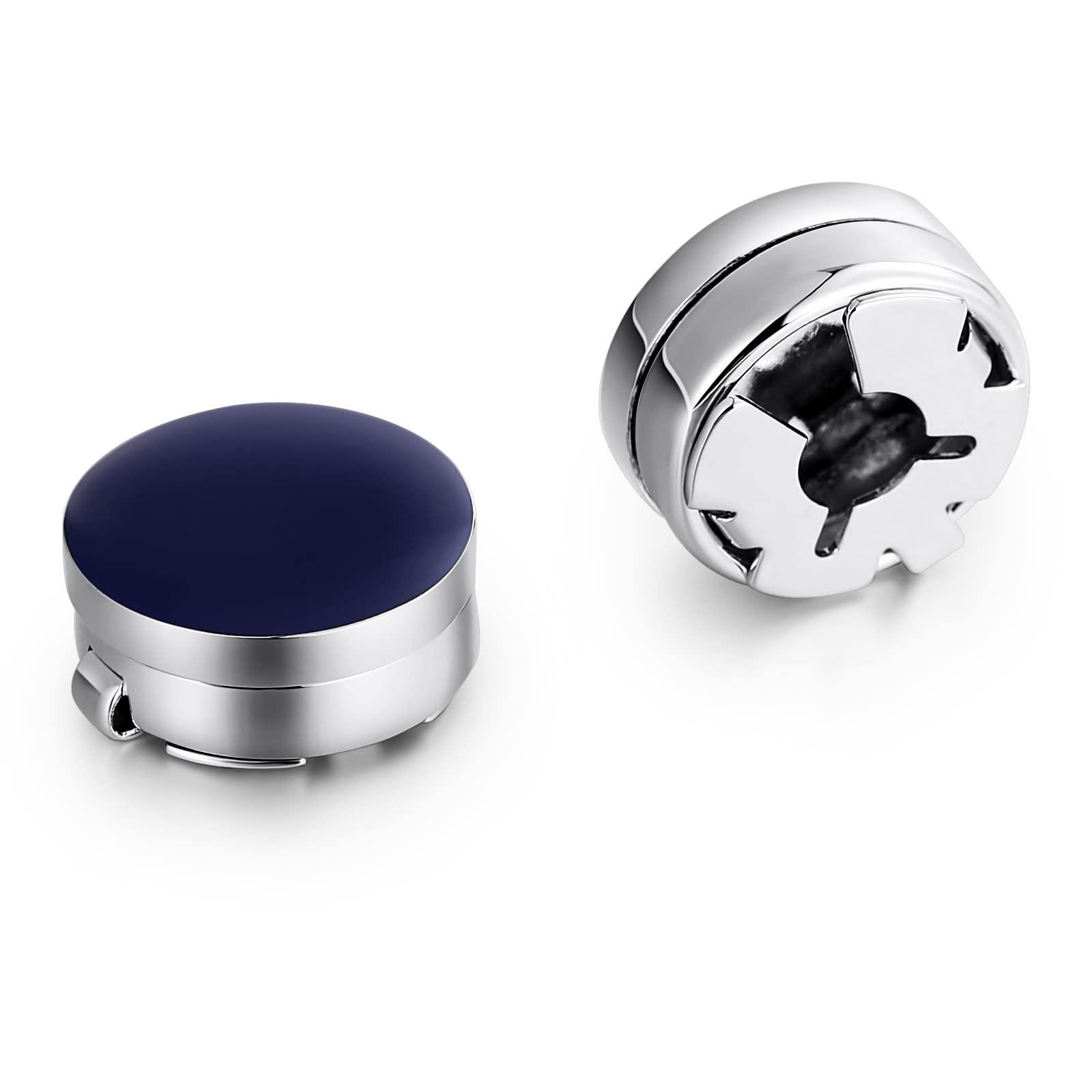 Gemelli da Uomo Blu, Gemelli per Marito da Sposa Gemelli da Camicia in Acciaio Inossidabile Blu Rotondi per Abito da Uomo inciso con Confezione Regalo