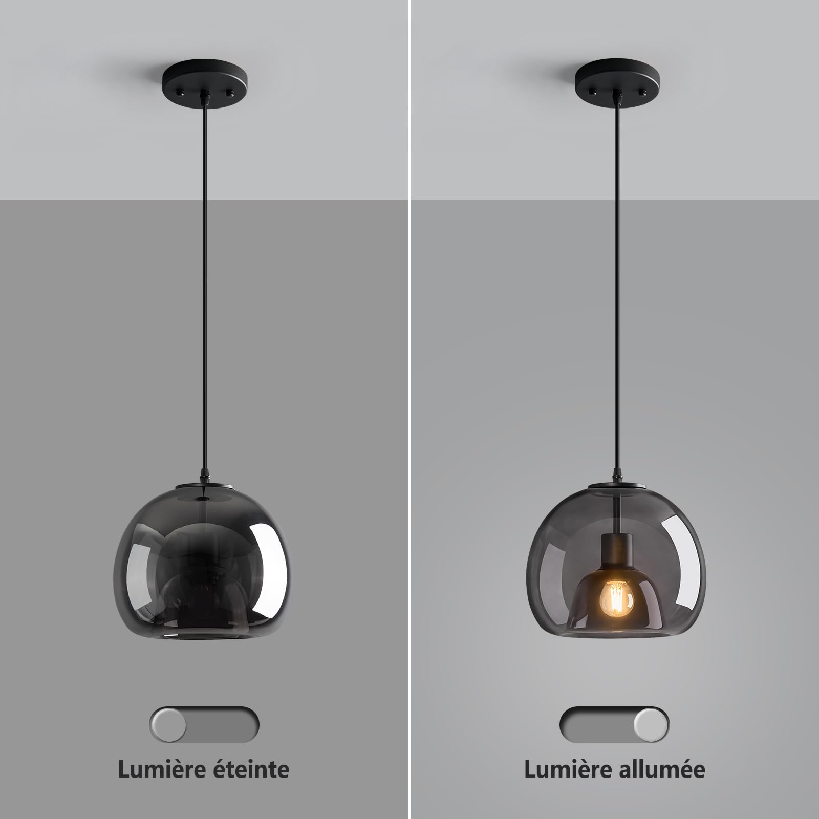 Globe Rauch Grau Glas Hängeleuchten Kücheninsel Schwarze Pendelleuchte Moderne Hängelampe 1-flammig E27 Retro Hängeleuchte für Schlafzimmer Kücheninsel Esszimmer