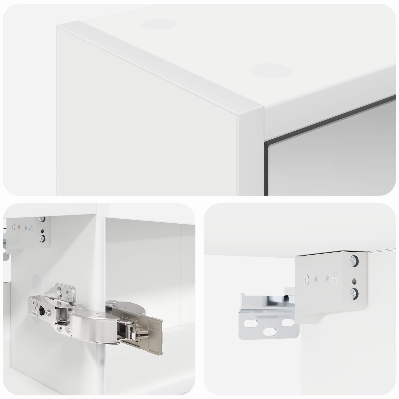 Armadietto da bagno a specchio bianco in legno 43 x 16 x 62,5 cm con porta, 2 ripiani regolabili, da appendere alla parete per lavabo, mobili da bagno, vano portaoggetti, cosmetici e