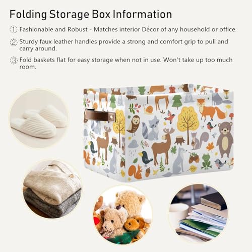 XUWU Storage Basket Bin Cute Woodland Animals Organizer Collapsible Shelf Basket Cube with Handle for Nursery Bedroom Bathroom - Image 6