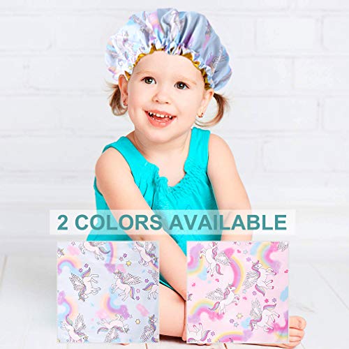 Aileam Kids Unicorn Bonnet Adjustable Satin Bonnet Sleeping Cap Soft Silk Night Hats For Natural Hair Teens Toddler Child Baby Reversible Double 2 Pack #TOP2