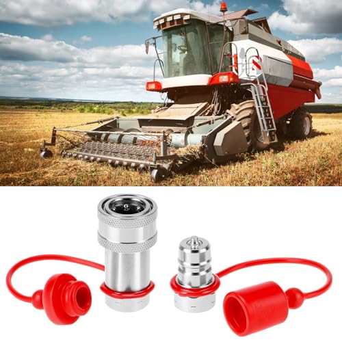 Image of QWORK Hydraulic Quick Connect Couplers, Set of 2, 3 /8 inch NPT Thread and 3 /8 inch ISO Body, 4,000 PSI, 12.15 GPM Maximum Flow, Hardened Steel with Dust Caps