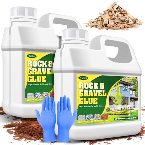 Mulch Glue, Rock Glue 0.5 Gallon / 64oz - Fast Drying and Long Lasting Pea Gravel Stabilizer & Mulch Adhesive Safe for Lockdown Sticky Rocks, Bark, Rubber - Gravel Binder for Garden, Driveway, Walkway