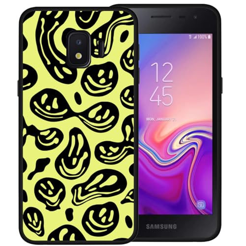 zaztify Case for Samsung Galaxy J2 2018/J2 Pro (2018)/Grand Prime Pro, Yellow Black Funny Trippy Dripping Smile Melted Hippie Smiling Skull Ghost Face Pattern Shockproof Soft Cute Cover Shell