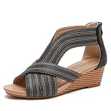 WOJWSKI Wedges for Women Sandals Bohemia Open Toe Roman Low Heel Zipper Back Platform Summer Dress W