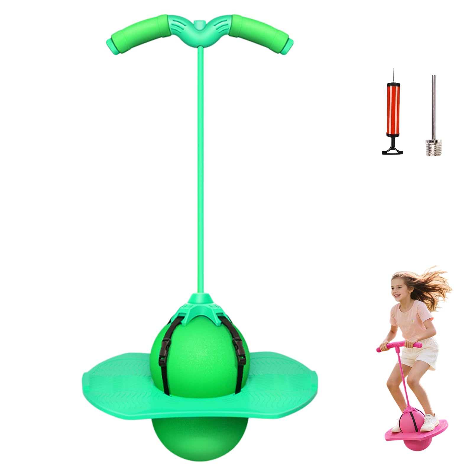 Pogo Sticks for Girls, Pogo Stick with Handle for Teens & Adults Up to 200lb, Balance Jumping Ball Safe Bouncing Pogo Jumper for Kids Age 10+, Indoor Outdoor Fun Toy with Non-Slip Foot Pads (Green) — image 1