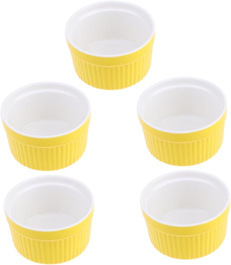 5pcs 3.5-Inch Ceramic Baking Bowls High Temperature Resistant Souffle Cups for Desserts Small Oven Safe Bowls Chic Wicker Design for Home Kitchen