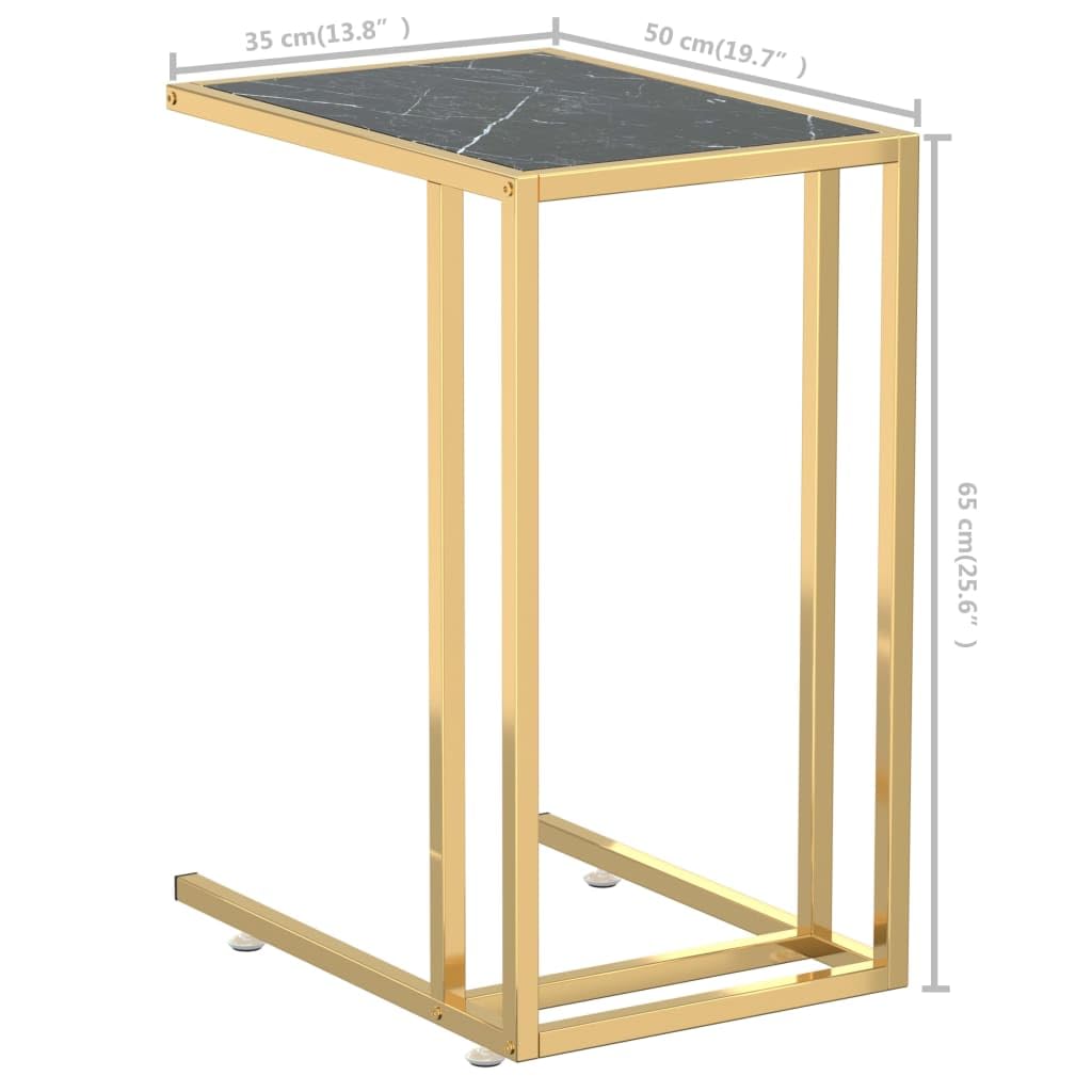 Mesa auxiliar para ordenador de mármol negro con cristal templado, 50 x 35 x 65 cm, mesa de centro estable con estante para salón, oficina, pasillo y balcón, mesa de sofá versátil con estante
