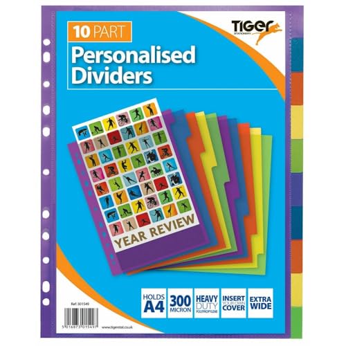 Tiger - Tiger A4 Extra Wide 10 Part Personalised Polypropylene Dividers