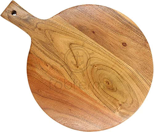 Image of Fobterm Wooden Chopping Board - Chopping Board Wood for Fruits, Vegetable Made in India Large Size. [ 40 cm x 30 cm ] (Round Board with Handle)
