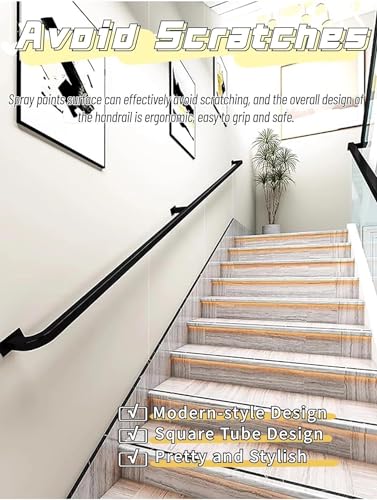 Main courante escalier fer galvanisé noir 380cm rampe de sécurité murale PMR - 7