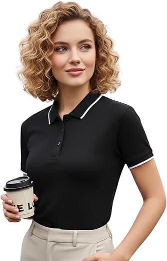FERY London Women’s Matty Fabric Polo T-Shirt | Stylish Collar Design with Contrast Detail | Short Sleeve Casual &amp; Office ...