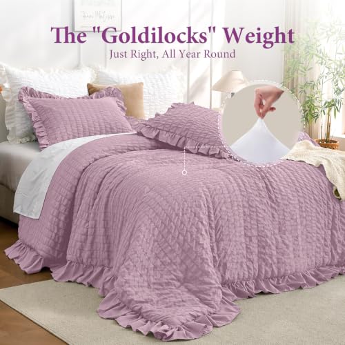 Image of JOLLYVOGUE Dusty Purple King Comforter Set,3pcs Seersucker Comforters King