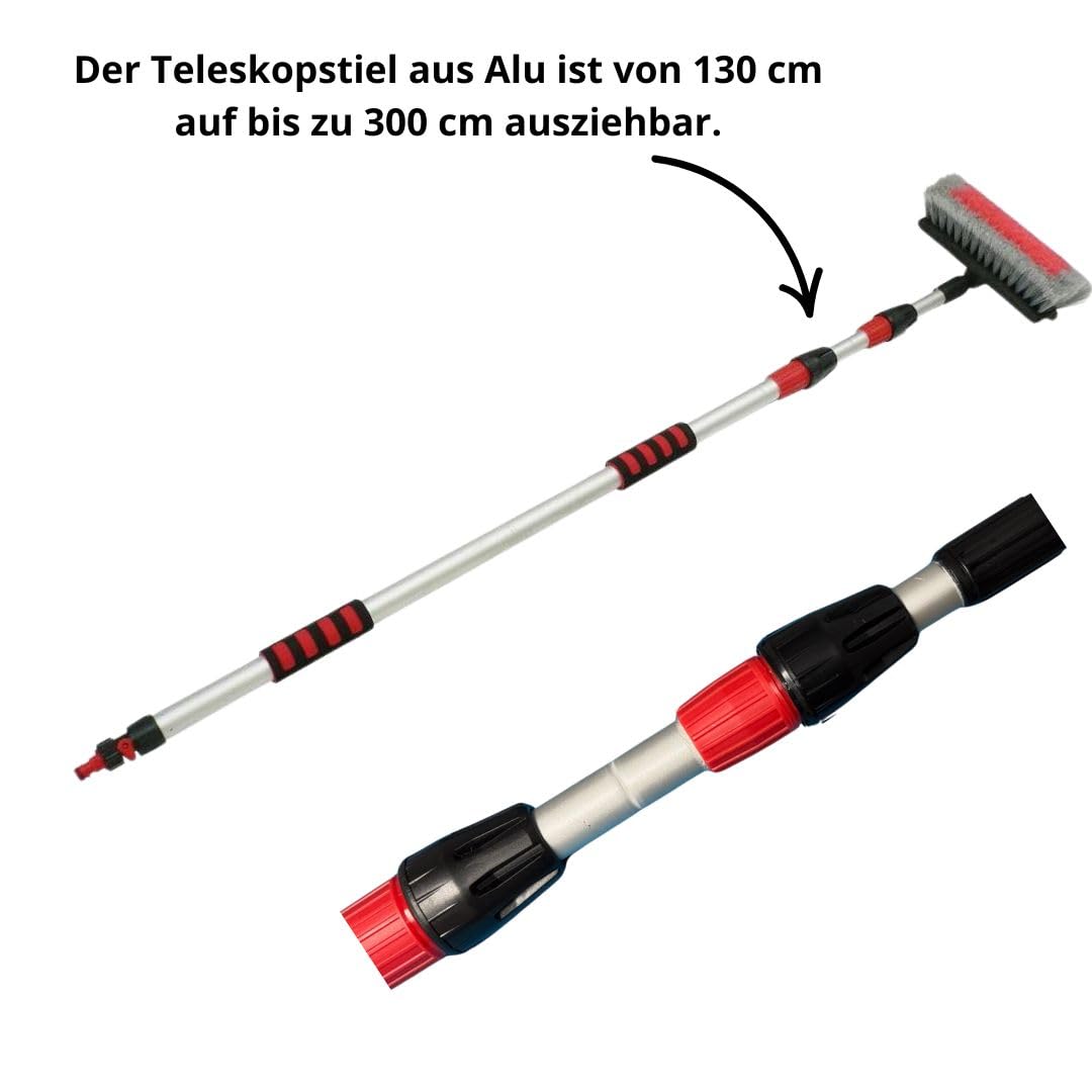 CARCOMMERCE Waschbürste Bürste - Autowaschbürste mit Teleskopstiel - Teleskop Reinigungsbürste ausziehbar für KFZ, Booten, Photovoltaik-Panels (130-250cm)