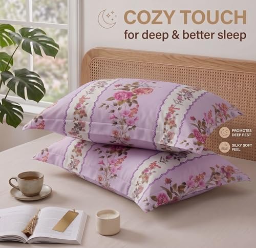 Image of VAS COLLECTIONS Cotton Pillow Cover Set of 2 (17x27 Inches) | Ultra Soft Breathable Pillow Cases for Bed | Skin Friendly, Fade Resistant & Comfortable Pillow Covers for Bedroom Decor (Pink)