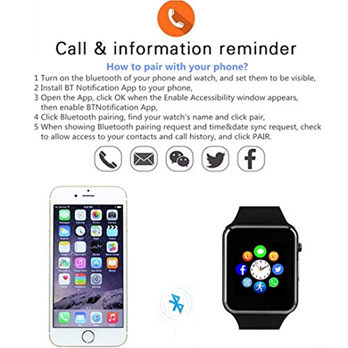 Smart Watch, Smartwatch Phone with SD Card Camera Pedometer Text Call Notification SIM Card Slot Music Player Compatible for Android Samsung Huawei and iPhone (Partial Functions) for Men Women Teens - Thumbnail 5