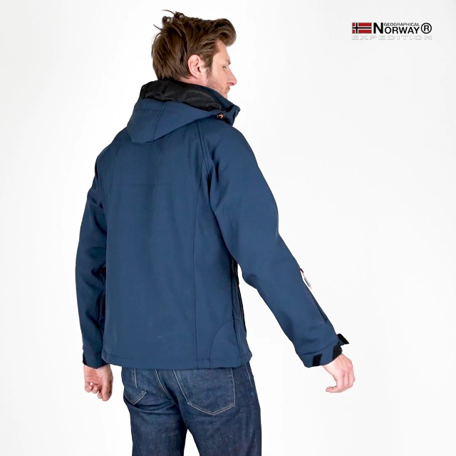 Geographical Norway Giacca Uomo Softshell Impermeabile Turbo-Dry 5000 - Con Cappuccio, Blu Navy, Taglia M - 2