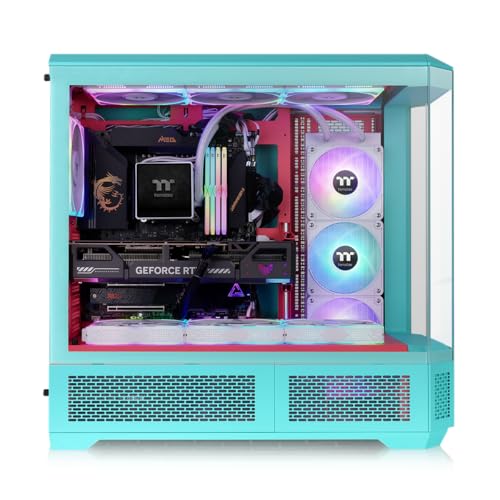 Image of Thermaltake View 600 TG; Full Tower; 420mm Radiator Support; 480mm GPU Clearance; Hidden Connector Support; Rotatable PCIe Slots; 220mm PSU Clearance; Mint Strawberry; CA-11H-00FLWN-00