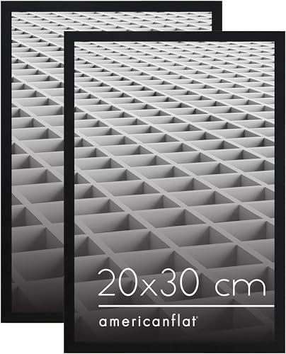 Americanflat Lot de 2 Cadres Photo Noirs 20x30 cm – Cadre Photo à Bordure Fine avec Verre Résistant aux Chocs - Formats Horizontaux et Verticaux pour Mur et Table