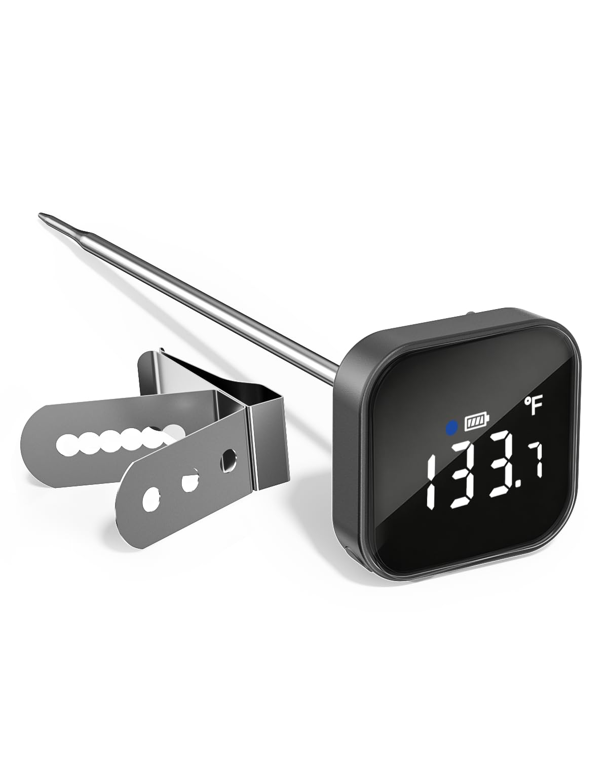 Maestri House Termómetro de cocina, alta precisión 0,1 °C/°F, recargable, con pantalla LCD grande y clip extraíble para espuma de leche, café y mermelada (gris)