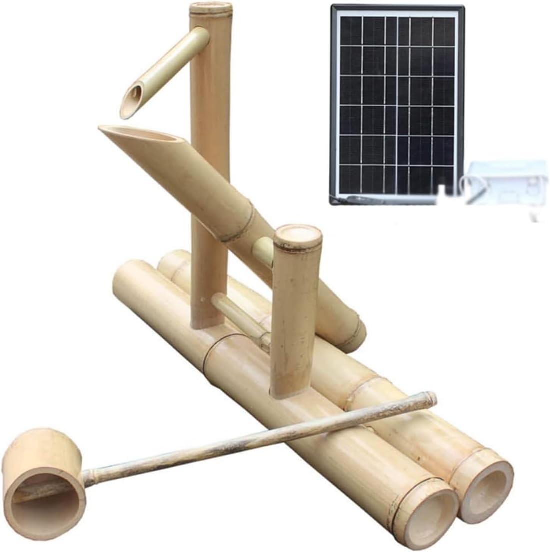 Solar Water Fountain with Pump, Bamboo Fountain Outdoor Japanese Garden Decoration Waterfall Adjustable and Pump Kit for Indoor Outdoor Backyard Lawn