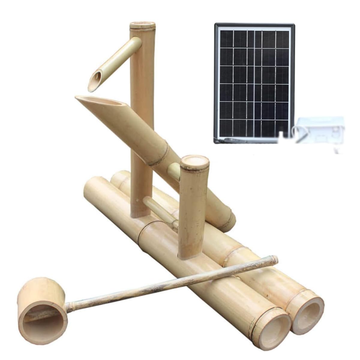 asdchZen Solar Water Fountain With Pump, Bamboo Fountain Outdoor Japanese Garden Decoration Waterfall Adjustable Spout And Pump Kit For Indoor Outdoor Backyard Lawn