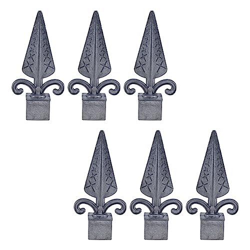 Woogim 6 remates de hierro plateado para vallas decorativas, punta forjada de hierro para tubo cuadrado de 20 mm