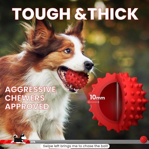 Image of Non-Toxic & Durable Chew Toy for Playing, Teething & Training, Hard Squeaky Chew Silicon Ball Toys for Dogs, Squeaky Toys for Dogs, Ball for Dogs (Red)